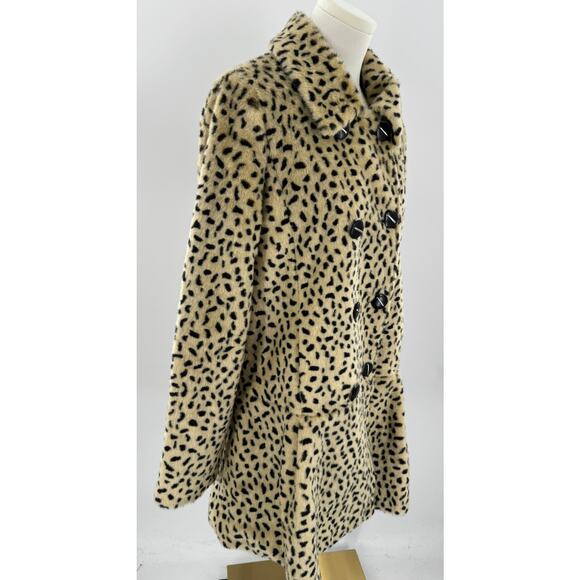 Free People Leopard Animal Print Faux Fur Double Breasted Coat Swing Jacket 6 S - Picture 6 of 14